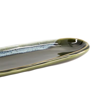 TDS, Oval Plate, Green Oribe, 34.5 x 10.8 x 2.5 cm - Item No. 22173