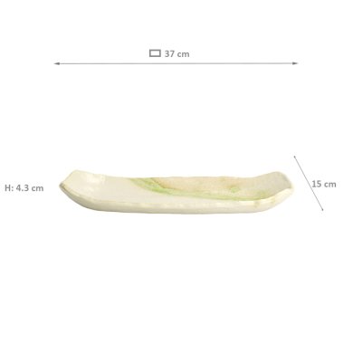 TDS, Oval Teller, Vidro Green/Beige, 37 x 15 x 4,3 cm - Art Nr. 22174