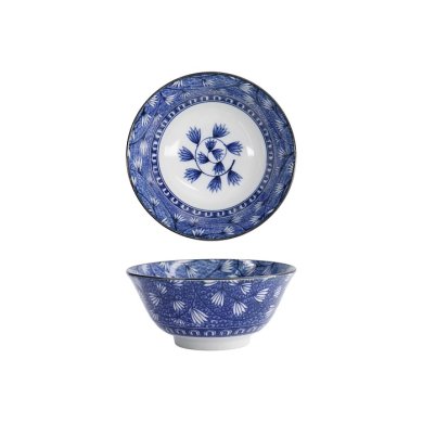 Rice Bowl Hana Blue Mixed Bowls Tsuta Karakusa, Porcelain, 550 ml
