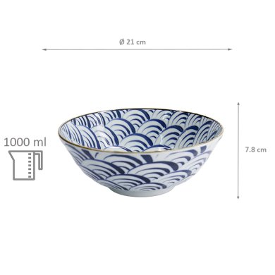 Ramen Bowl Natsu Nami Blue, White, Porcelain, 1 l, Item No. 22337