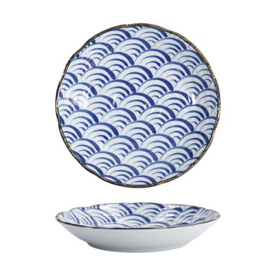 Teller Natsu Nami Blau/Wei&szlig;, Porzellan, &Oslash; 22 cm