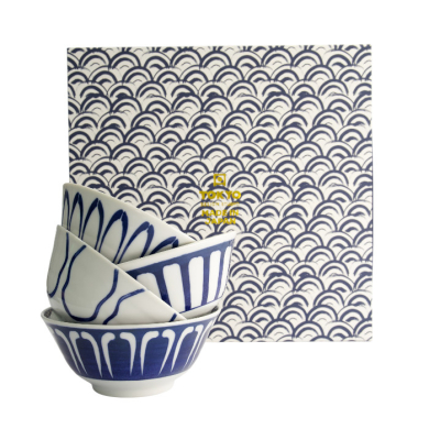 Tayo Bowl Set Mixed Bowls Blue, White, 4pcs, Porcelain, 500 ml
