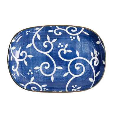 TDS,  Plate, Tokyo Blue Karakusa Oblong, 18.7x13cm, Item No. 22628