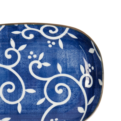 TDS,  Plate, Tokyo Blue Karakusa Oblong, 18.7x13cm, Item No. 22628