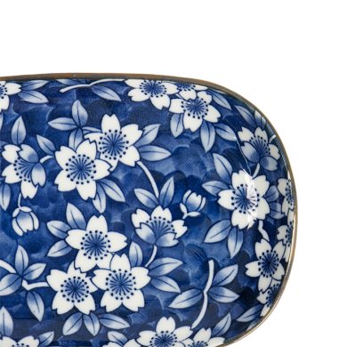 Rectangular Plate Tokyo Blue Sakura Blue, White, Porcelain, 18.7 × 13 cm, Item No. 22634