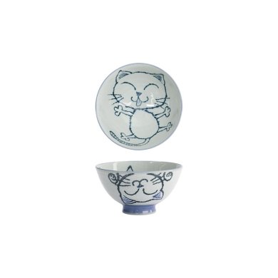Rice Bowl Kawaii Neko Cat Blue, Porcelain, &Oslash; 11.5 cm