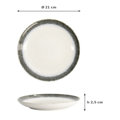 Dessert Plate Monte Negro White, Anthracite, Stoneware, Ø 21 cm. Height 2.5 cm, Item No. 24345
