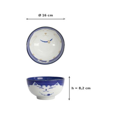 Rice Bowl Kawaii Katze Neko Blue, Porcelain, 800 ml, Item No. 2469