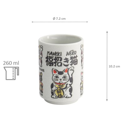 TDS, Cup, Emboss Lucky Cats, Ø7.2x10.2cm 260ml, Item No. 33017