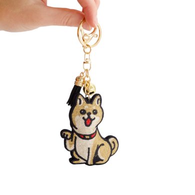 Patch Keychain Shiba-Dog Brown, White, Felt, Item No. 33122