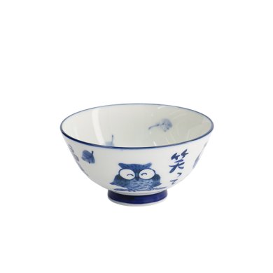 TDS, Rice Bowl, Kawaii, Owl, Blue/White, Ø 11.5x6cm 300ml, Item No. 33207