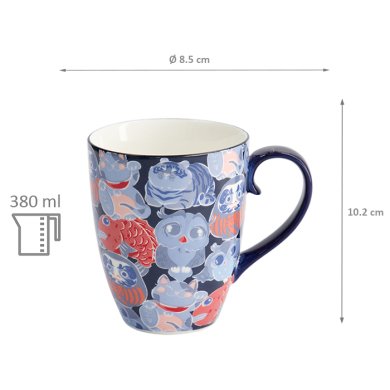 TDS, Mug, Kawaii Daruma Lucky Cat,  W/ Giftbox, Ø8.5x10.2cm 380ml , Item No. 33355