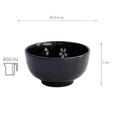 TDS, Bowl, Sakura, Black, Ø 12.5x7cm, 450ml, Item No. 33401