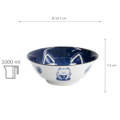 TDS, Ramen Bowl, Kawaii Cat Neko, Blue, Ø 19.7x7.5cm 1000ml, Item No. 33419