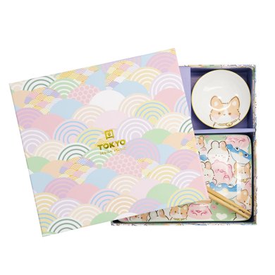 TDS, Sushi Set, Kawaii Animals, Geschenkset, 4-tlg. mit Essstäbchen, Art.-Nr. 33480