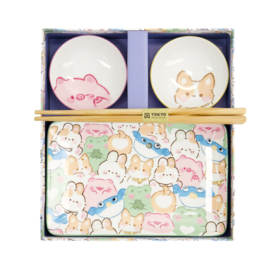TDS, Sushi Set, Kawaii Animals, Geschenkset, 4-tlg. mit Essstäbchen, Art.-Nr. 33480