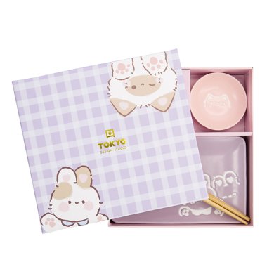 TDS, Sushi Set, Kawaii Rabbit Cat, Giftset, 4-piece set with Chopsticks, Item No. 33483