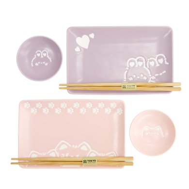 TDS, Sushi Set, Kawaii Rabbit Cat, Giftset, 4-piece set with Chopsticks, Item No. 33483