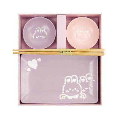 TDS, Sushi Set, Kawaii Rabbit Cat, Giftset, 4-piece set with Chopsticks, Item No. 33483