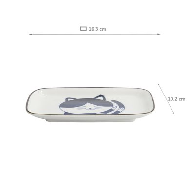 TDS, Square Plate, Kawaii Cat Neko, Blue, 16.3x10.2cm, Item No. 33495