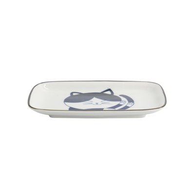 TDS, Square Plate, Kawaii Cat Neko, Blue, 16.3x10.2cm, Item No. 33495