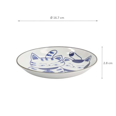 TDS, Runder Teller, Kawaii Cat Neko, Blau, Ø 16,7x2,8cm, Art.-Nr. 33503