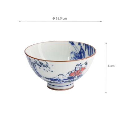 TDS, Rice Bowl, Kawaii, Wave Cat, Blue/Red, Ø 11.5x6cm - Item No. 33597