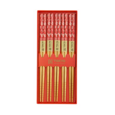 Chopstick Set Red Leaf, 5 pairs, Bamboo, Item No. 33643