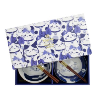 Tayo-Schalen-Set Kawaii Cat Geschenkset 2-tlg. mit Essstäbchen, Porzellan, 500 ml, Art.-Nr. 33692