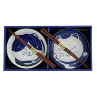 Tayo-Schalen-Set Kawaii Cat Geschenkset 2-tlg. mit Essstäbchen, Porzellan, 500 ml, Art.-Nr. 33692