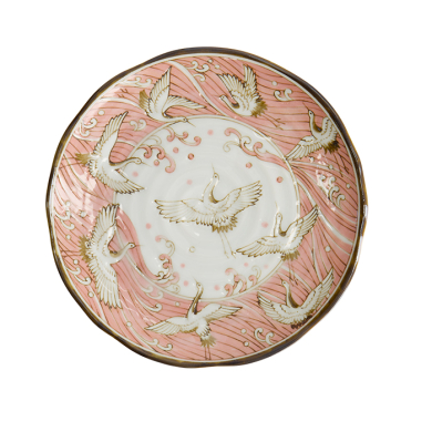 TDS, Plate, Mixed Bowls, Crane, Pink Ø 16.5x2cm, Item No. 33712