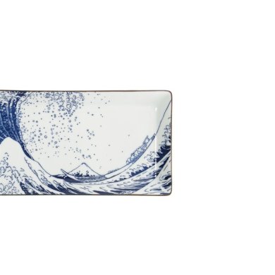 Sushi Plate Hokusai Blue, White, Porcelain, 23.2 × 11.5 cm, Item No. 33732