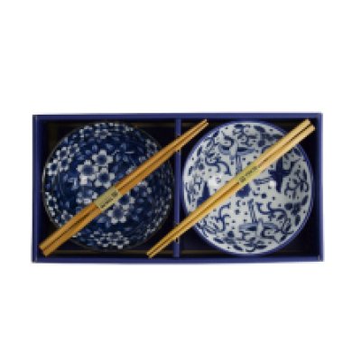 TDS, Tayo Bowl Giftset with chopsticks, Tokyo Blue, 2-piece set, Ø 15x7cm 500ml, Item No. 33745
