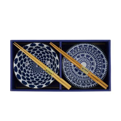 Tayo Bowl Mixed Gift Set with Chopsticks Blue, White, Porcelain, 500 ml, Item No. 33753
