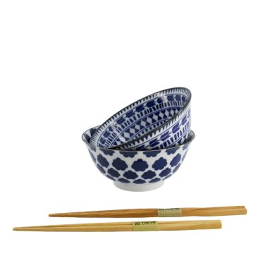 Tayo Bowl Mixed Gift Set with Chopsticks Blue, White, Porcelain, 500 ml, Item No. 33753