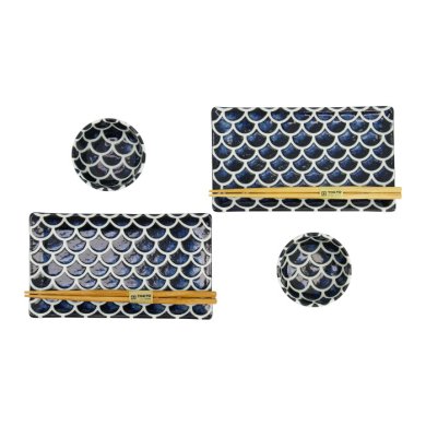 TDS, Sushi Set, Cobalt Blue Mermaid, w/Chopsticks, 6-piece set, 22x13x2cm & 8.5x3.4cm, Item No. 33755