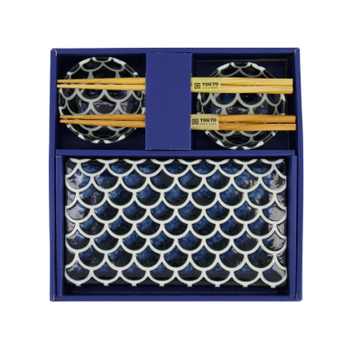 TDS, Sushi Set, Cobalt Blue Mermaid, w/Chopsticks, 6-piece set, 22x13x2cm & 8.5x3.4cm, Item No. 33755