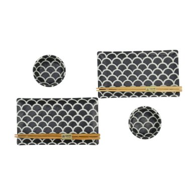 TDS, Sushi Set, Onyx Noir Mermaid, w/Chopsticks, 6-piece set, 22x13x2cm & 8.5x3.4cm, Item No. 33756