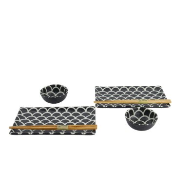 TDS, Sushi Set, Onyx Noir Mermaid, w/Chopsticks, 6-piece set, 22x13x2cm & 8.5x3.4cm, Item No. 33756
