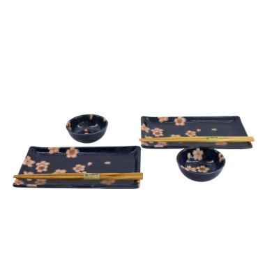 TDS, Sushi Set, Sakura, w/Chopsticks, Navy, 6pcs, 22x13x2cm & 8.5x3.4cm, Item No. 33759