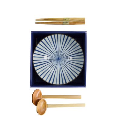 TDS, Ramen Bowl Giftset, Natsu,  6 Pcs, Blue/White, Ø 21x7.8cm 1000ml, Item No. 33781