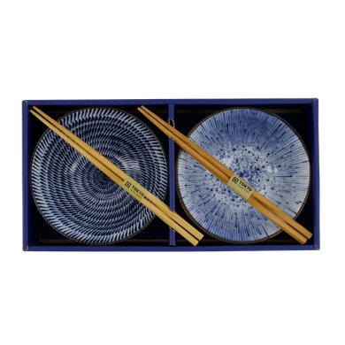 Tayo Bowl Gift Set with Chopsticks Blue, White, Porcelain, 550 ml, Item No. 33791