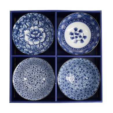 TDS, Tayo Bowl Giftset, 4-piece set, Hana Blue, White/Blue, Ø 15x7cm 500ml, Item No. 33811