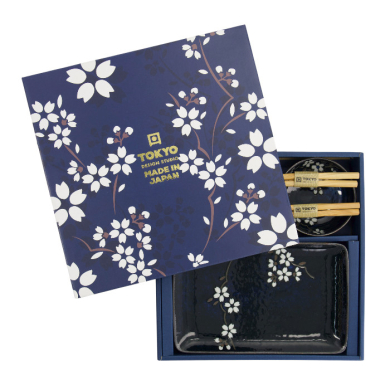 TDS, Sushi Set, Cobalt Blue Sakura, Geschenkset, 6-tlg. mit Essstäbchen, Art.-Nr. 33821