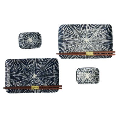 TDS, Sushi Set, Blue Tokusa, Giftset with Chopsticks, 6-piece set, Item No. 33846