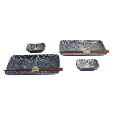 TDS, Sushi Set, Blue Tokusa, Giftset with Chopsticks, 6-piece set, Item No. 33846