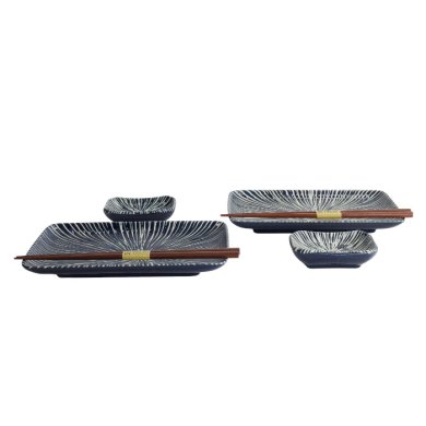 TDS, Sushi Set, Blue Tokusa, Giftset with Chopsticks, 6-piece set, Item No. 33846