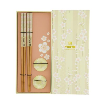 TDS, Chopstick Set, White Blossom, with chopstick rests, 2 pair, Item No. 33920