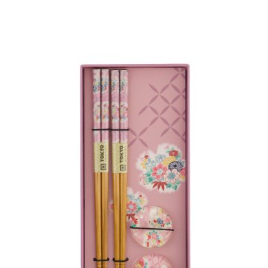 TDS, Chopstick Set, Pink Flower, with chopstick rests, 2 pair, Item No. 33921