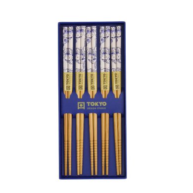 TDS, Chopstick Gift Set, Neko Cat Blue, 5 pair, Item No. 33936